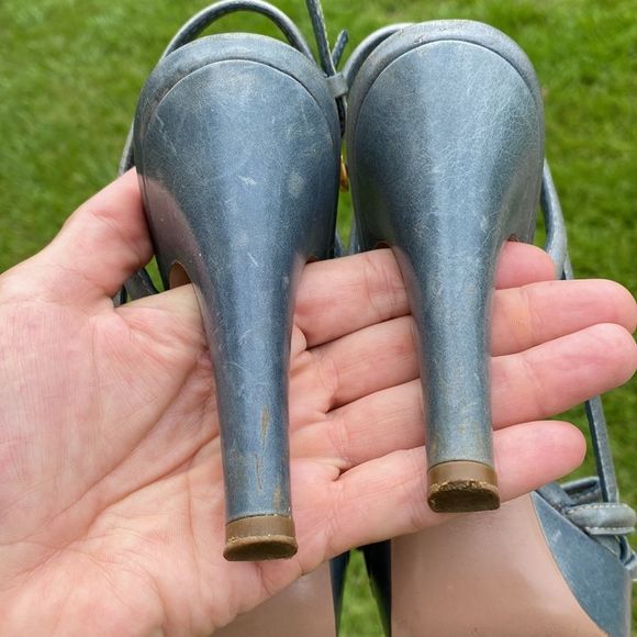 PRADA Beautiful 39.5 Blue Platform Heel, sling back Peep Toe 👠 - Picture 10 of 11